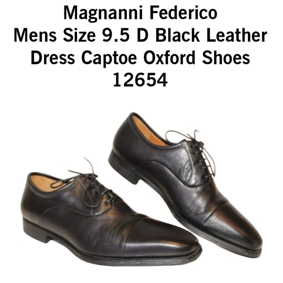 Magnanni Federico Mens Size 9.5 D Black Leather Dress Captoe $298 - Picture 1 of 16